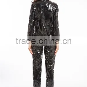 2016 Instyles Gothic Wetlook Catsuit Body Suit Black Faux Leather Zipper Jumpsuits Catwoman thumbnail-2