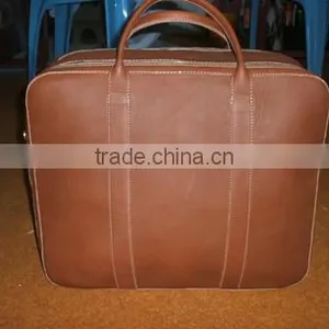 High Quality Genuine Cow Light Brown Leather Travel Briefcase Leather Bag thumbnail-1