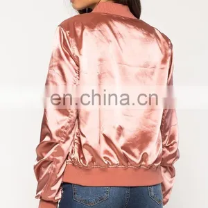 China Clothing Manufacturer Custom Plain Satin Bomber Jacket Wholesale thumbnail-3