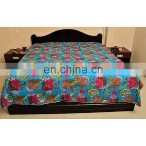 Tropical Kantha Quilt Handmade Fruit Print Kantha Bed Cover Tropicana Kantha Bedspread thumbnail-2