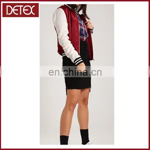 Lightly Padded Women Polyester College Plain Satin Baseball Jacket thumbnail-2