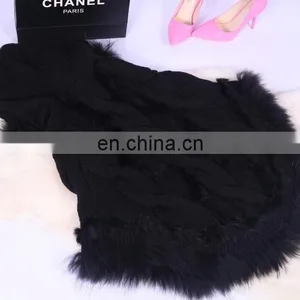 Raccoon and Rabbit Fur Trimming Cape Cloak With Buttons for Women Knitwear European Style thumbnail-4