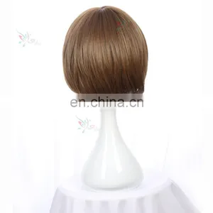 Styler Brand 10 Inch Straight Flat Bang Short Bob Hair Cosplay Wigs Brown Color thumbnail-2