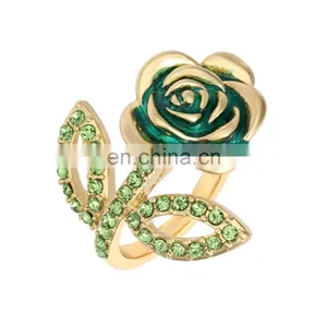 2017 Best Selling Products Gold Plated Cute Green Rhinestone Rose Flower Ladies Ring Designs thumbnail-1