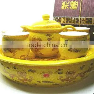 Golden Dragon Ceramic Gongfu Tea Set,Yellow Color thumbnail-1