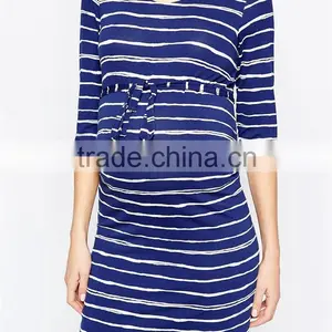 2016 Custom Wholesale Purple Stripe Elegant Stretch Jersery 3/4 Sleeves Dressy Maternity Dresses thumbnail-3