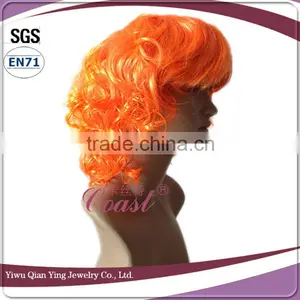 Womens Cheap Nice Orange Short Curly Synthetic Party Wigs thumbnail-3