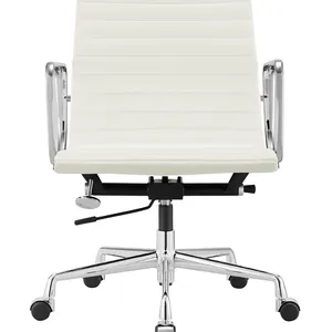 High End Eames Aluminium Group Computer Chair Leather Eames Office Middle Back Chair thumbnail-5