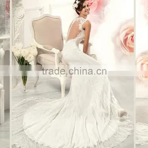 C71571A Latest Sexy Sleeveless Sheer White Long Lace Wedding Dress thumbnail-3