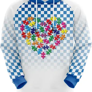 Blue and White Custom Sublimation Hoodie With Heart Shape Pattern thumbnail-1