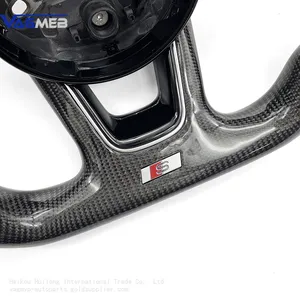 For Audi A4 B9 Black Lable Carbon Fiber Perforated Leather Black Stitching Steering Wheel With S /RS Logo Accessories thumbnail-4