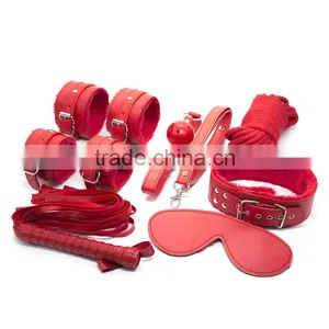 2016 Top Selling Fetish Leather Male Bondage Flirt 7 Sets in 1 Handcuffs Legcuffs Gag Eye Patch Whip Rope Collar Adult Games Toy thumbnail-1