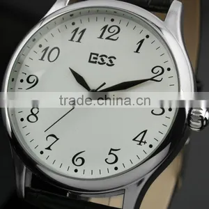 ESS Men's Classic Black Leather White Quartz Wrist Watch thumbnail-1