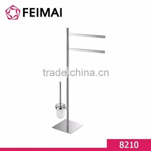 Free Standing Towel Rack Bar Holder and Brush Holder With Glass Cup thumbnail-1