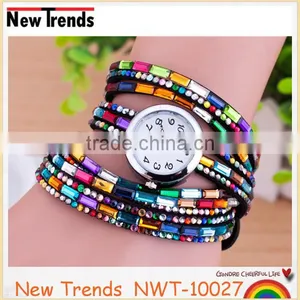 Fashion Lady Watch Korea Colorful Rhinestone Leather Wrist Watch thumbnail-2