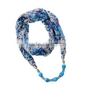 Shabby Chiffon Scarf Necklace Decorated With Glass Beaded Ornaments Chain thumbnail-3