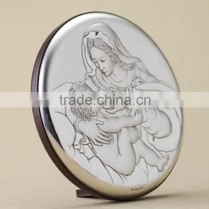 Greek & Russian Orthodox Wooden Icon. Mother God. Milkgiver. Silver. Made in Italy thumbnail-4