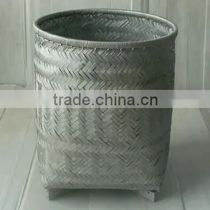 Silver Color Bamboo Laundry Basket With Leg thumbnail-1