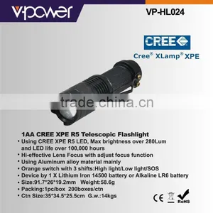 1AA CREE XPE R5 Telescopic Flashlight thumbnail-1