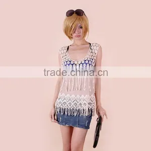 Wholesale New Fashion Designs Sleeveless Women Hollow Lace Top thumbnail-2