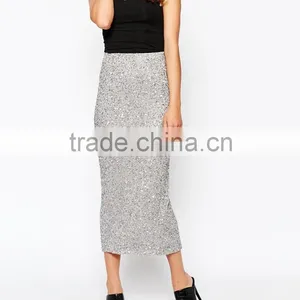 Silver Sequin Skirt Sequin Maxi Skirt for Women thumbnail-3