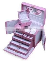 Huge Pink Leather Jewelry Box / Case / Storage / Organizer With Travel Case and Lock thumbnail-2