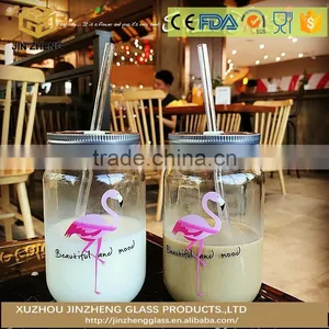 Straw Glass Cup Glass Mason Jar Juice Beverage Container thumbnail-1