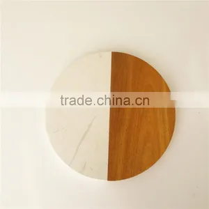 Round Stunning Marble Cheese Board With Wood thumbnail-2