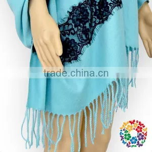 Aqua With Black Knitted Wool Shawl Collar Cardigan Women Fashion Scarve Wholesale thumbnail-2
