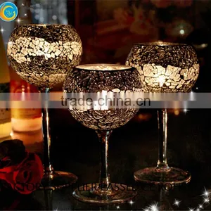 Mosaic Goblet Long Stem Glass Candlestick Holders thumbnail-5