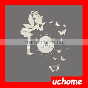 UCHOME Modern Style Butterfly Fairy DIY Mirror Wall Clock Wall Sticker Home Decor Bedroom Living Room thumbnail-1