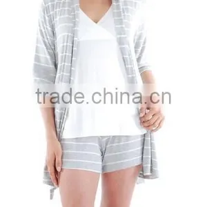 Fat Women Family Nightwear 95% Rayon / 5% Spandex Gray Stripe 5-Piece Mommy & Me Nursing Set thumbnail-3