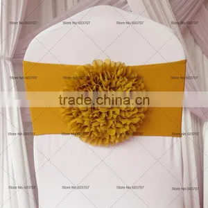 Chiffon Flower Handmade Gold/Blue/ Red/Pink/red Spandex Chair Bands Chair Bow Chair Sashes For Wedding thumbnail-2