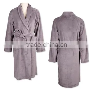 Gray Solid Coral Fleece Bathrobe/100% Microfibre Coral Fleece Bathrobe thumbnail-1