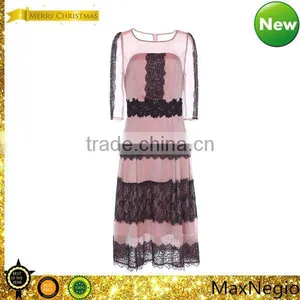 2015 Latest Half Sleeve Lace Patch Silk Light Simple Chiffon Maxi Dress thumbnail-1