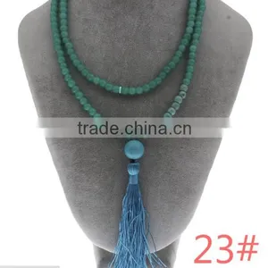 108 Hand Knotted Natural Stone Wooden Beads Mala Tassel Necklace thumbnail-3