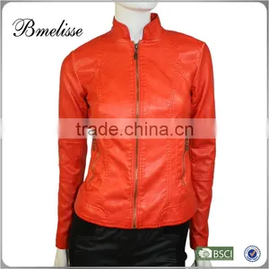 2014-2015 Wholesale Fashion Fake Fur Jacket Stylish Women's Orange Leather Jacket thumbnail-1