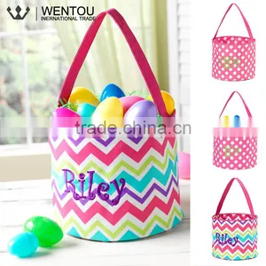 Monogrammed Chevron Polka Dot Easter Trick Or Treat Bag thumbnail-6