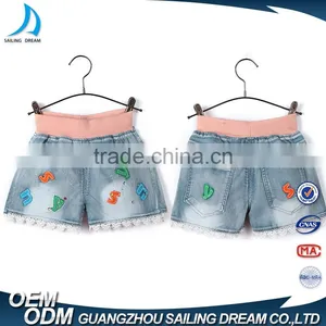 Standard Size Wholesale Fashion Lace Hem Cheap Denim Jeans for Kids thumbnail-1