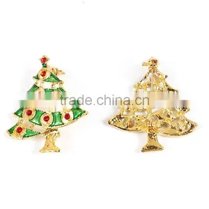 Pin Brooches Christmas Tree Gold Plated Green Enamel Red Rhinestone Wholesale Bulk Brooch thumbnail-3