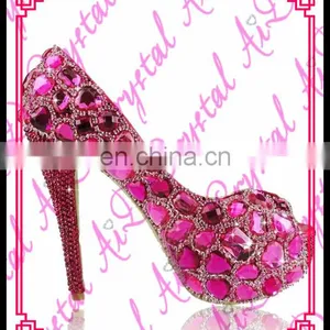 Aidocrystal Pure Fuchsia Crystal Lady High Heel Bridal Fancy Sandal Women Summer High Heel Shoes Size 34 thumbnail-1