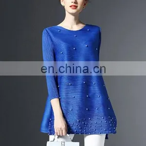 Popular American Style Loose Blue Beaded Blouse Girls Tops Wholesale thumbnail-2