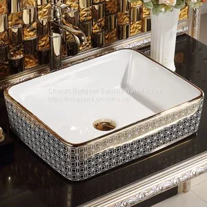 Bathroom Luxury Modern Design Golden Ceramic Oval Electroplated Wash Art Basin Bowl for Wholesale in Mid East Market thumbnail-3