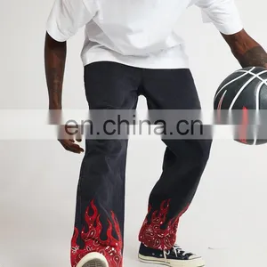 DiZNEW Custom Straight Cut Bottom Pants Flame Printed Jeans Men thumbnail-3