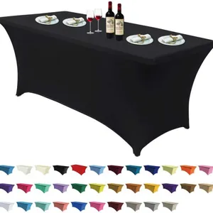 Spandex Tablecloths for 6ft Home Rectangle Rectangular Table Fitted Stretch Table Cover Ivory thumbnail-3