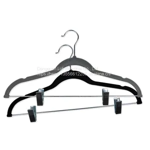 Factory-Supplied Deluxe Custom Velvet Wooden Suit Hangers With Clips thumbnail-1