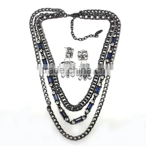2015 New Arrival Wholesale Fashion Jewelry Set Three Layer Plating Alloy Long Chain Necklace Jewelry Set thumbnail-2