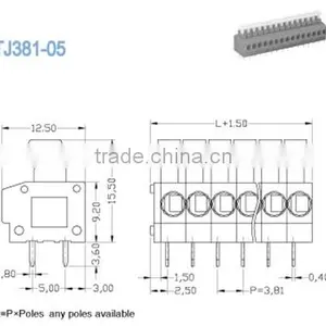 Termin Block 3.81mm Grey PCB Spring Clamp Terminal Blocks Screwless Terminals 300V 10A 2P - 28P thumbnail-2