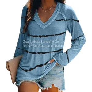 Tie-dye Stripes Printed V-neck Long-sleeved T-shirt Women thumbnail-2