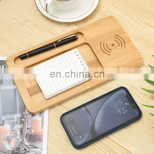 New Notebook 3in1 Wireless Fast Charging Tray Mobile Phone Stand Dock Holder Pen Slot Bamboo Office Table Organizer Set thumbnail-5